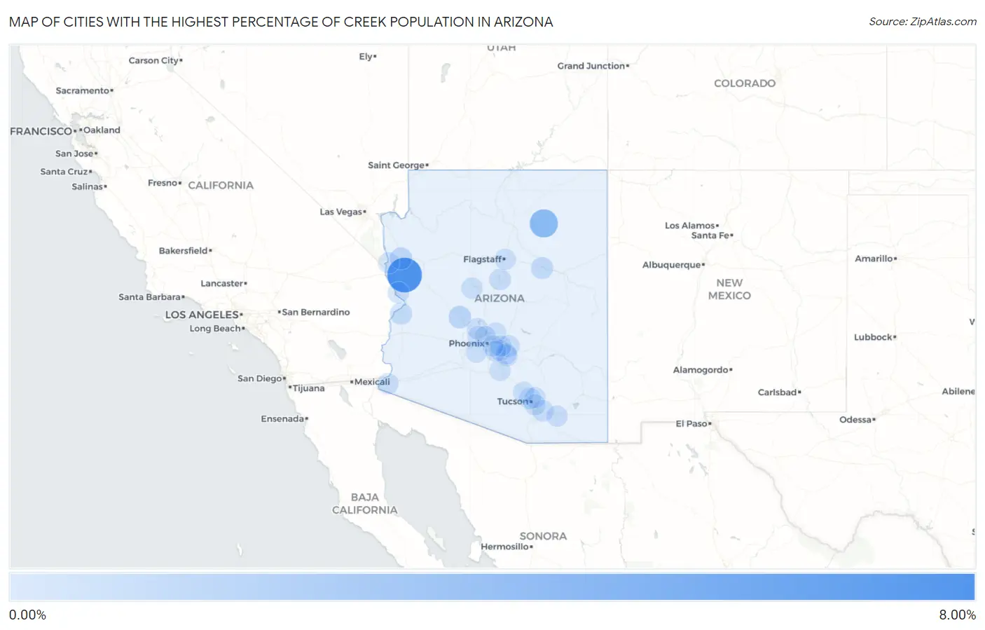 Cities with the Highest Percentage of Creek Population in Arizona Map