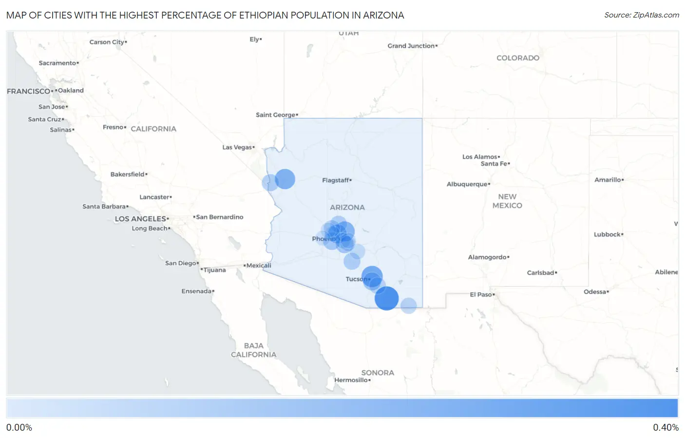 Cities with the Highest Percentage of Ethiopian Population in Arizona Map