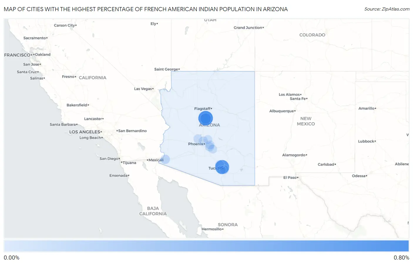 Cities with the Highest Percentage of French American Indian Population in Arizona Map