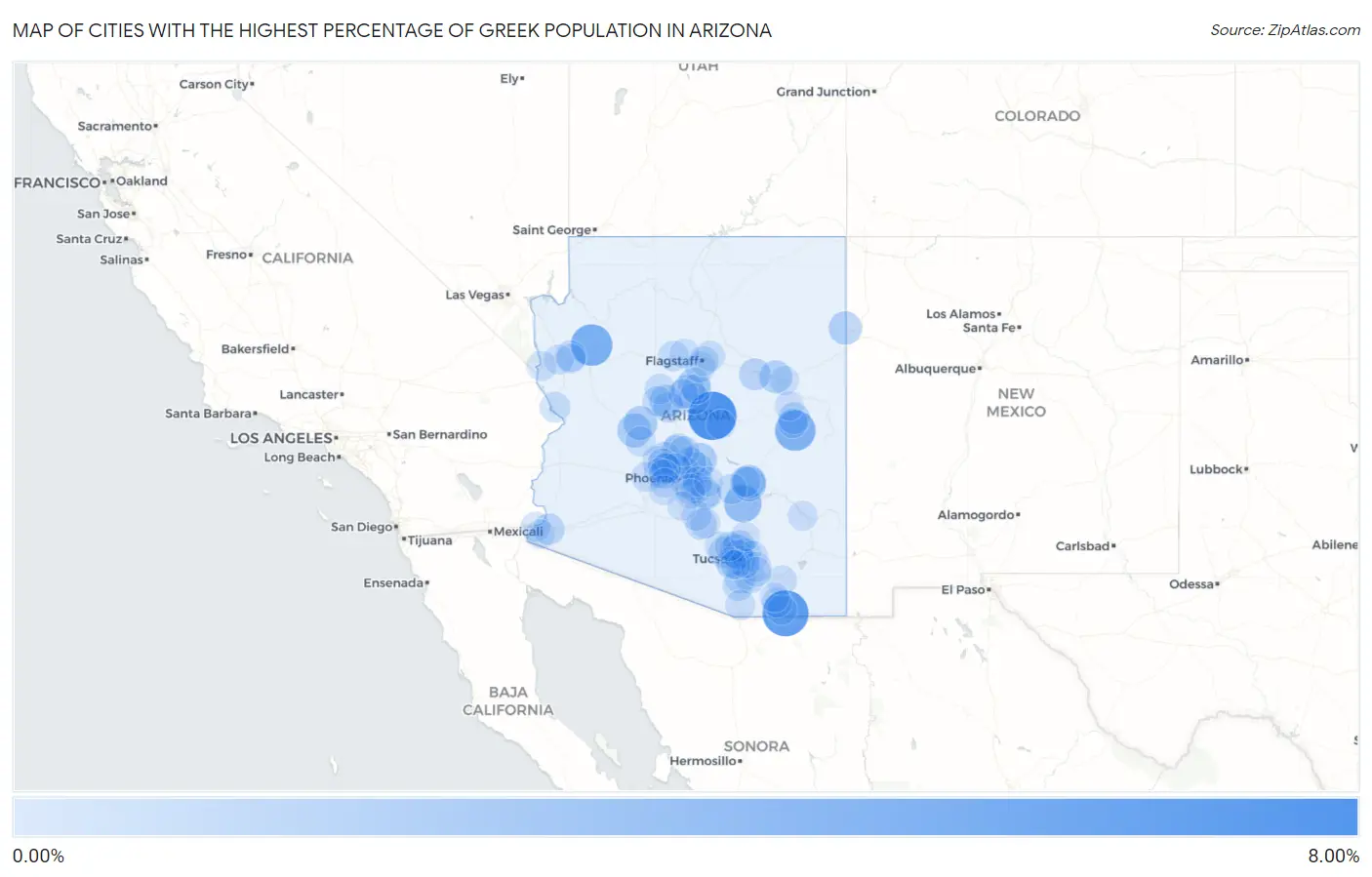 Cities with the Highest Percentage of Greek Population in Arizona Map