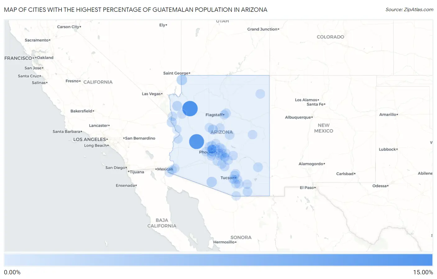 Cities with the Highest Percentage of Guatemalan Population in Arizona Map