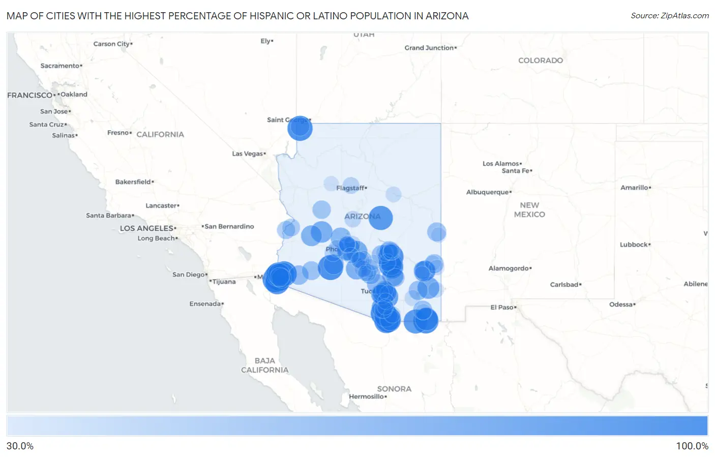 Cities with the Highest Percentage of Hispanic or Latino Population in Arizona Map