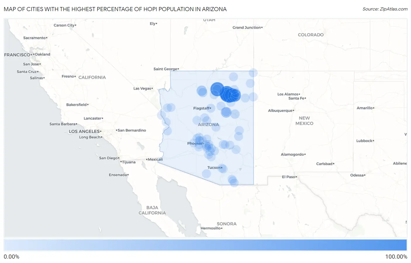 Cities with the Highest Percentage of Hopi Population in Arizona Map