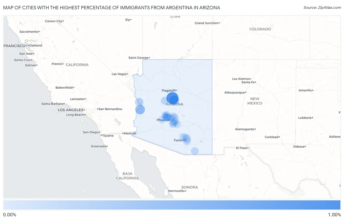 Cities with the Highest Percentage of Immigrants from Argentina in Arizona Map