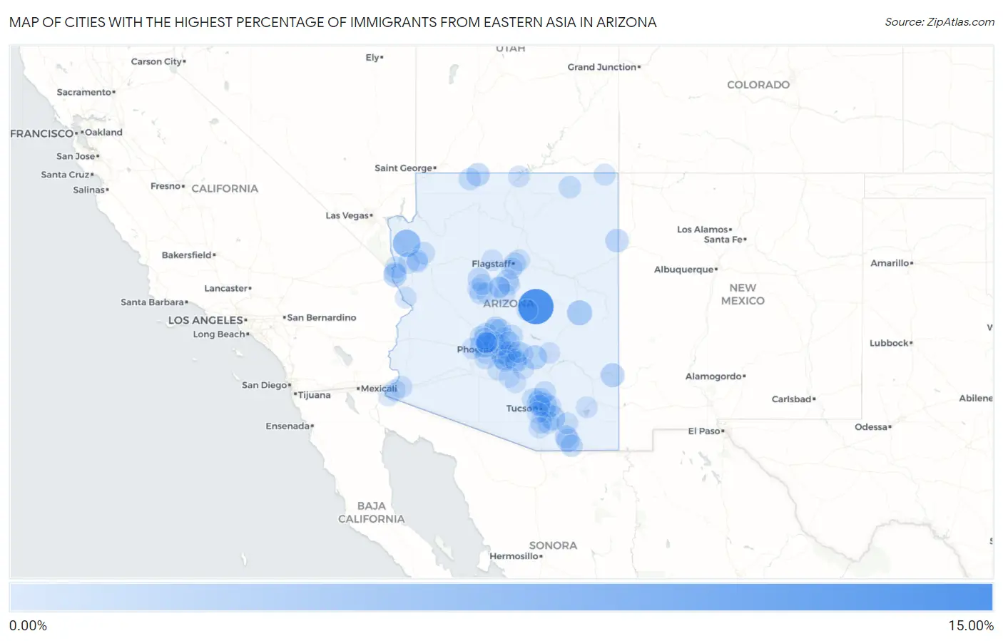 Cities with the Highest Percentage of Immigrants from Eastern Asia in Arizona Map