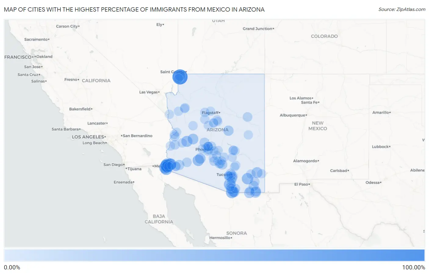 Cities with the Highest Percentage of Immigrants from Mexico in Arizona Map