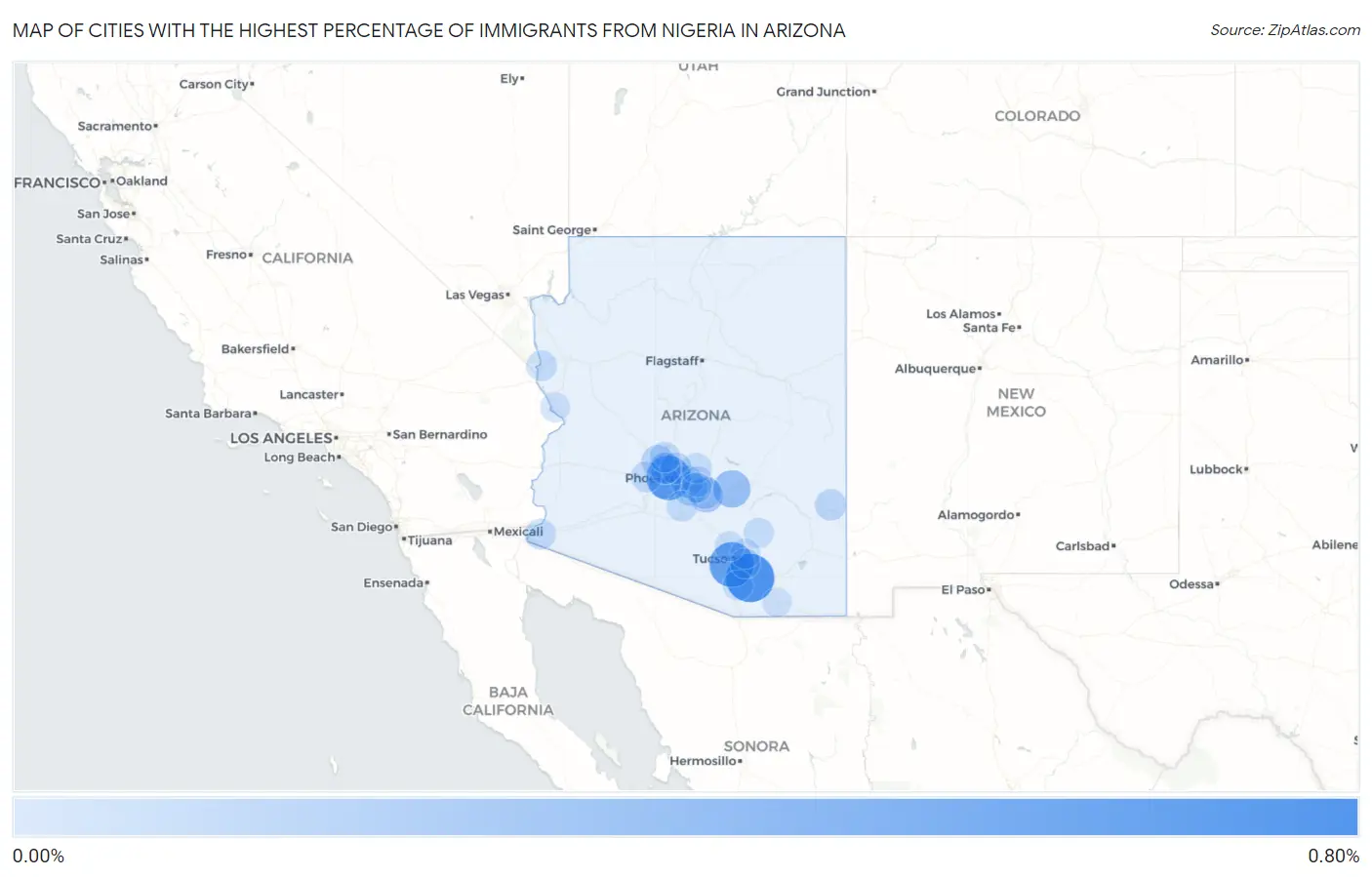 Cities with the Highest Percentage of Immigrants from Nigeria in Arizona Map