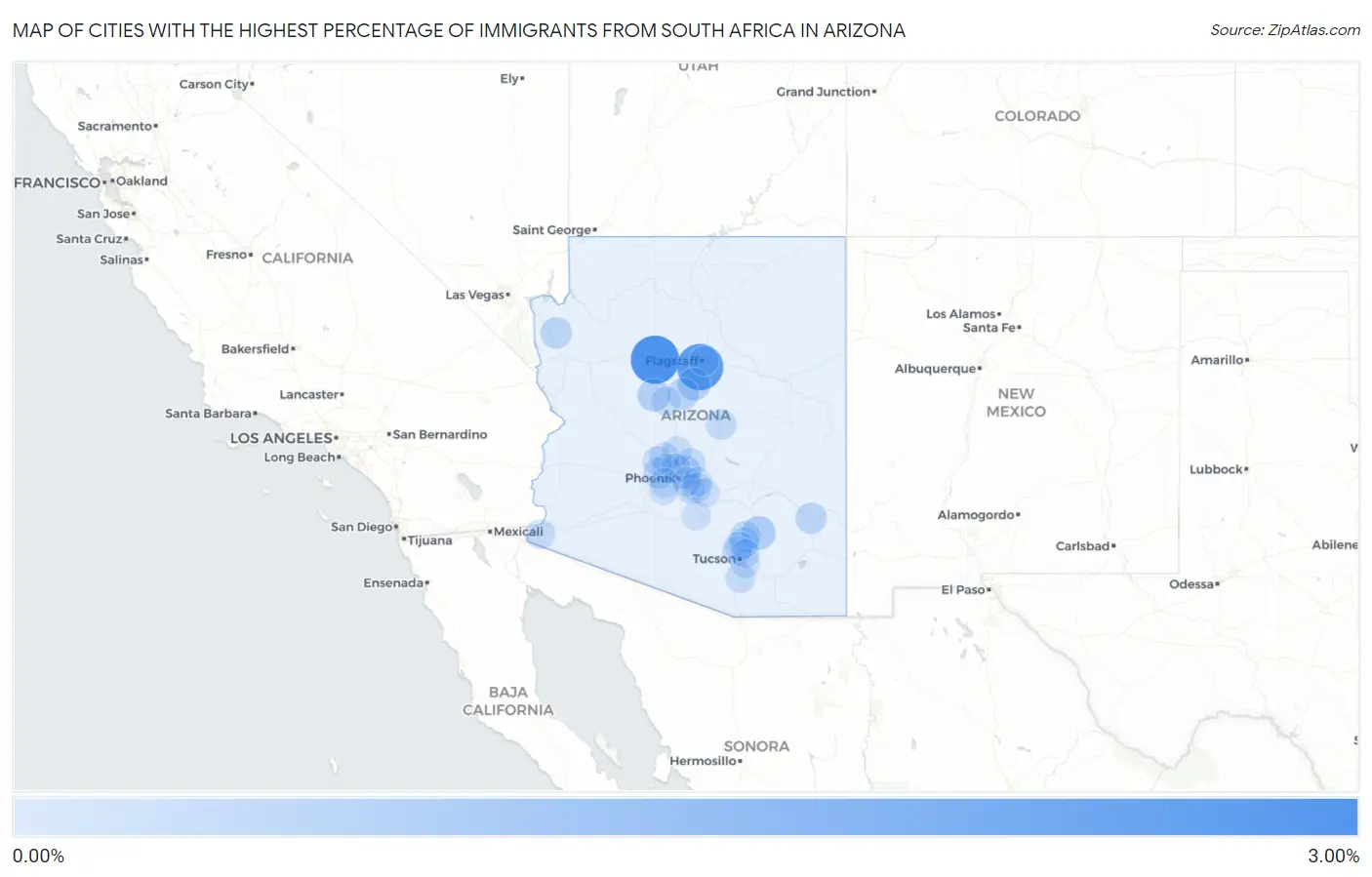 Cities with the Highest Percentage of Immigrants from South Africa in Arizona Map