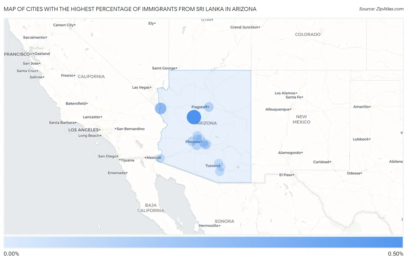 Cities with the Highest Percentage of Immigrants from Sri Lanka in Arizona Map