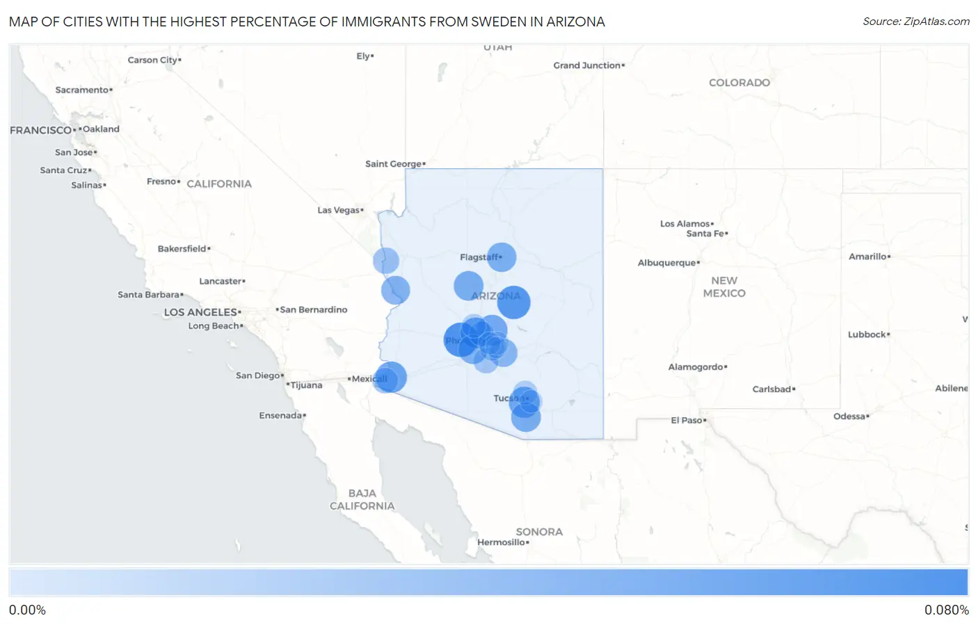 Cities with the Highest Percentage of Immigrants from Sweden in Arizona Map