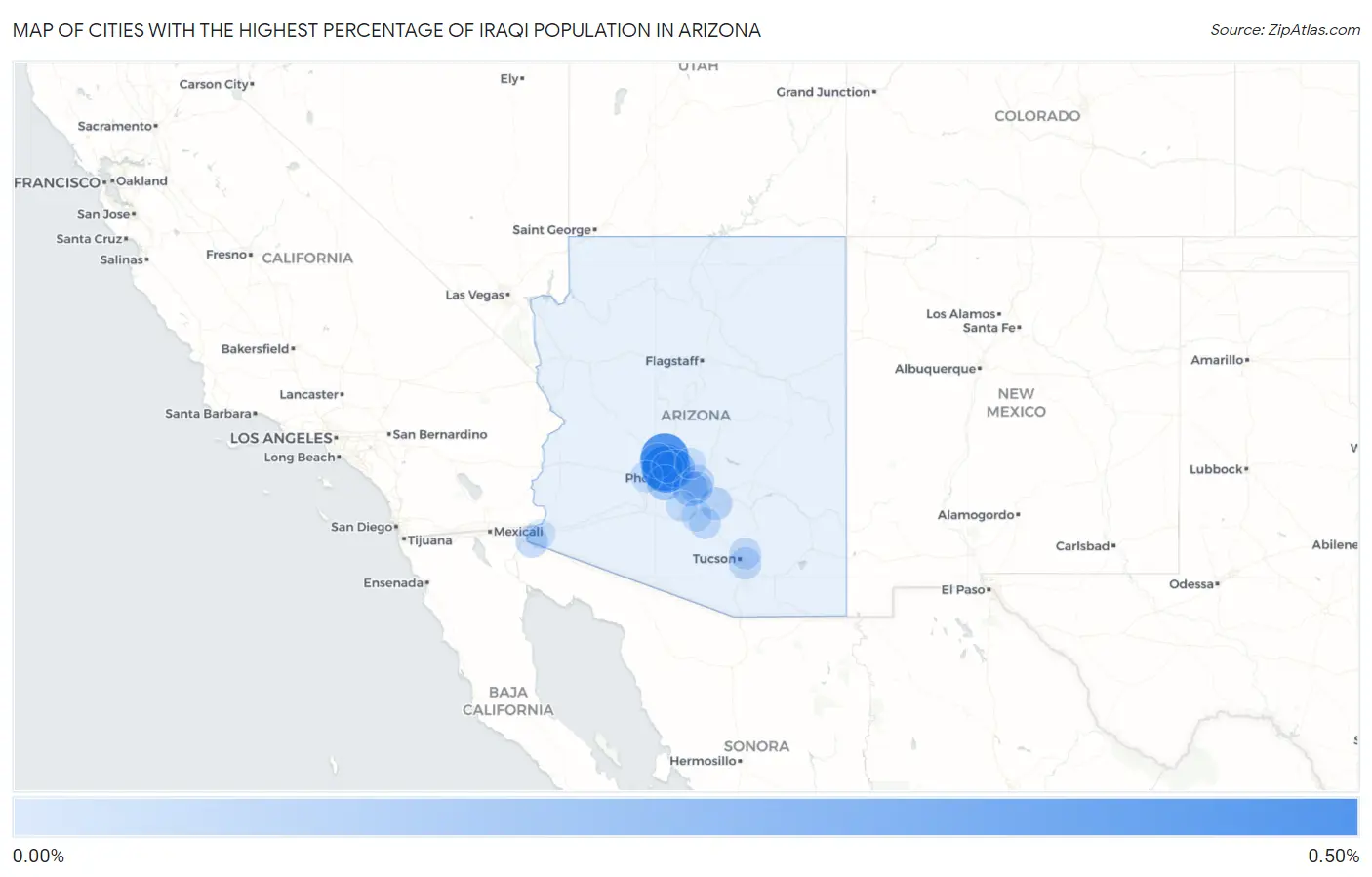 Cities with the Highest Percentage of Iraqi Population in Arizona Map