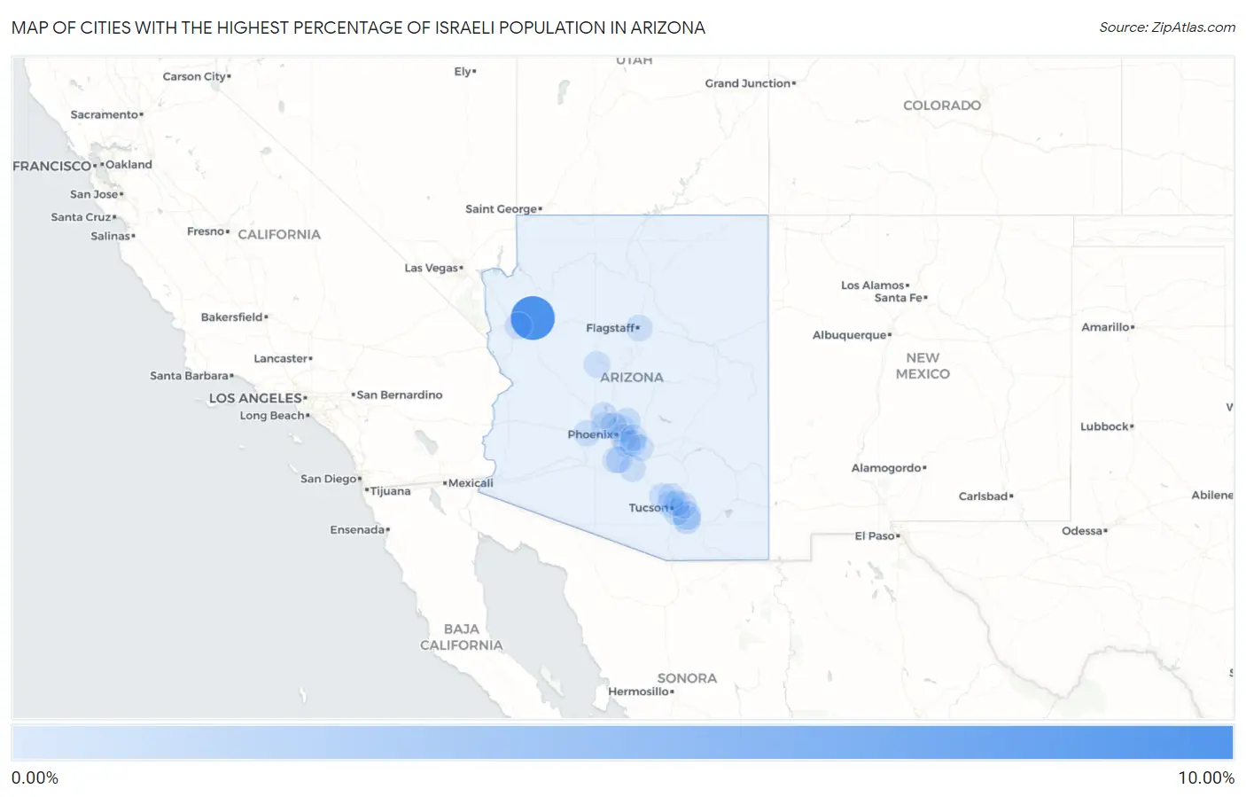 Cities with the Highest Percentage of Israeli Population in Arizona Map