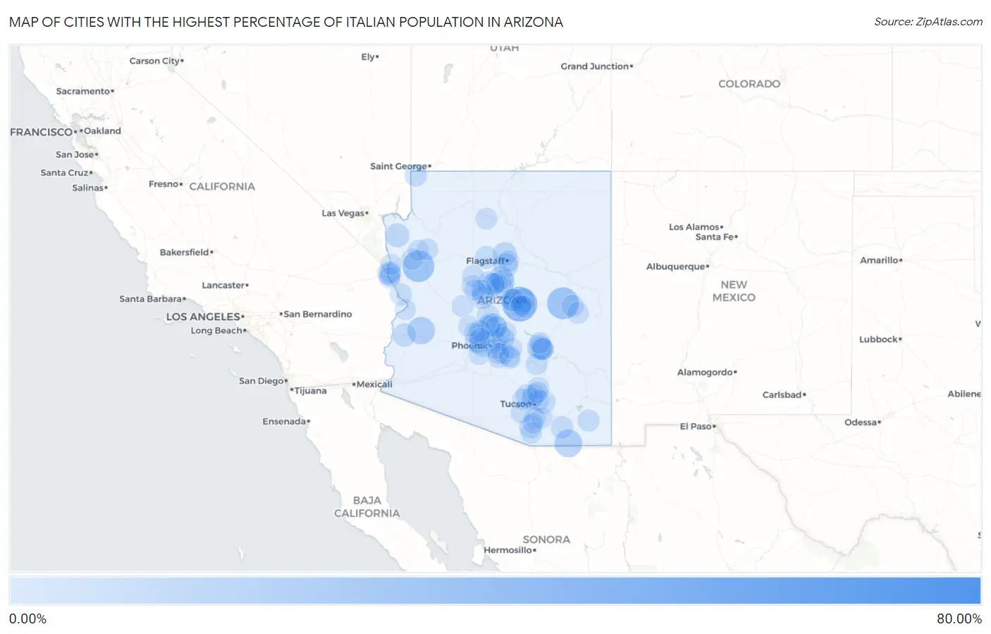 Cities with the Highest Percentage of Italian Population in Arizona Map