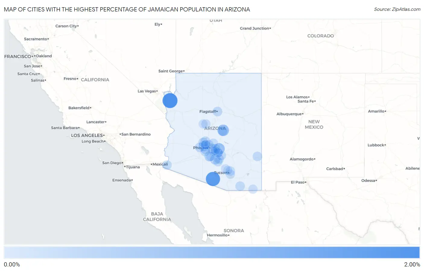 Cities with the Highest Percentage of Jamaican Population in Arizona Map