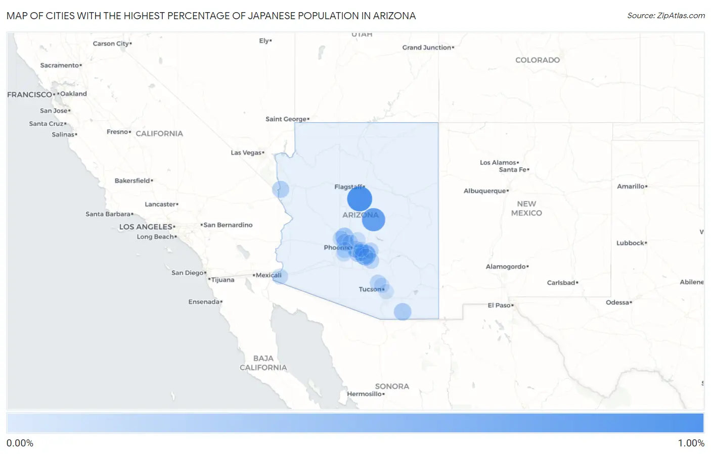 Cities with the Highest Percentage of Japanese Population in Arizona Map
