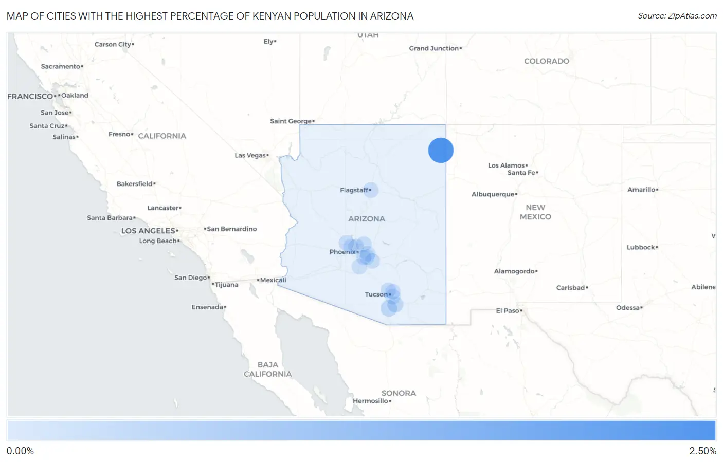 Cities with the Highest Percentage of Kenyan Population in Arizona Map