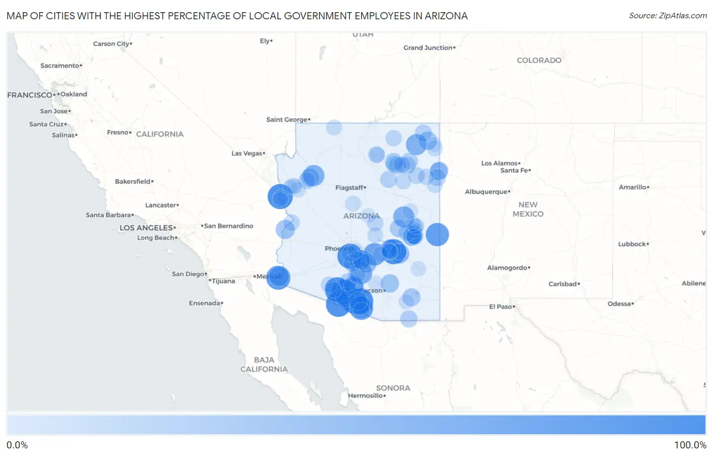 Cities with the Highest Percentage of Local Government Employees in Arizona Map