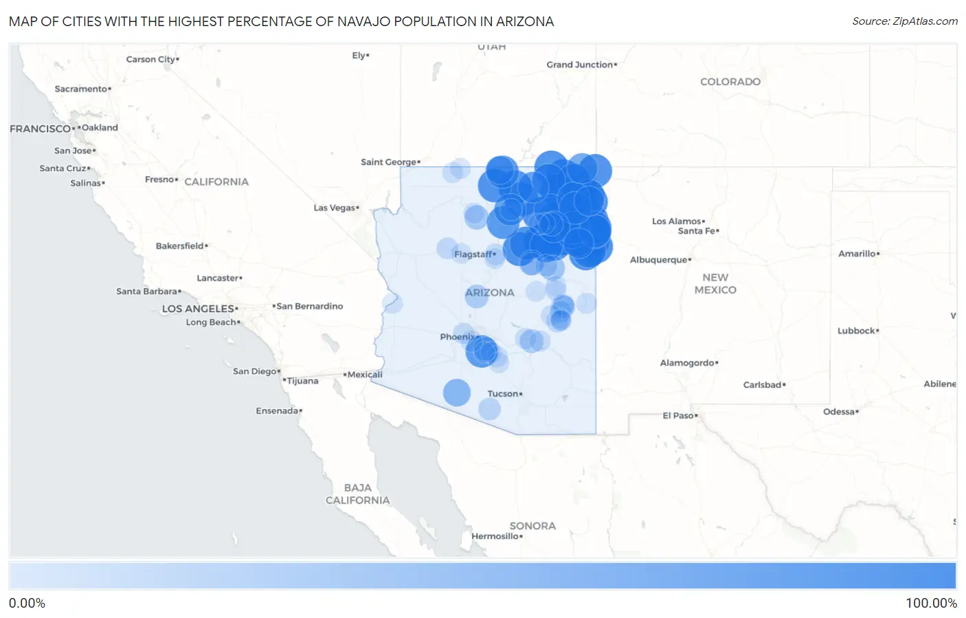 Cities with the Highest Percentage of Navajo Population in Arizona Map