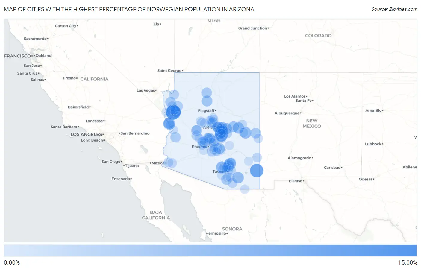 Cities with the Highest Percentage of Norwegian Population in Arizona Map