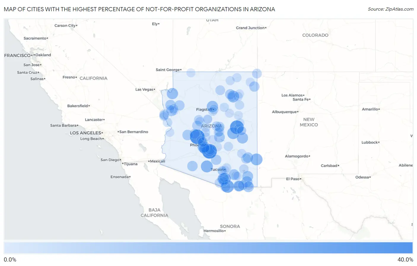 Cities with the Highest Percentage of Not-for-profit Organizations in Arizona Map