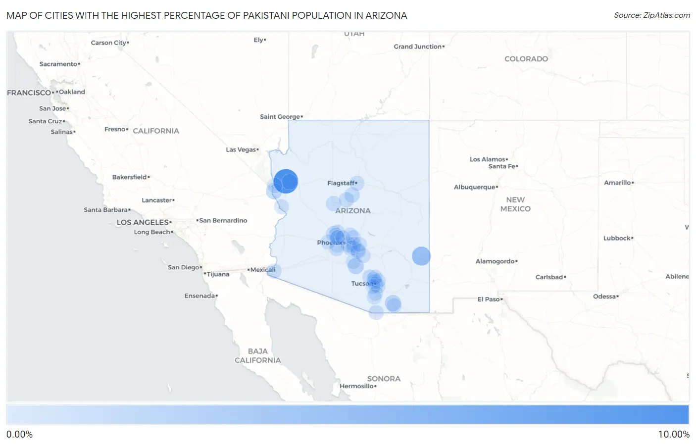 Cities with the Highest Percentage of Pakistani Population in Arizona Map