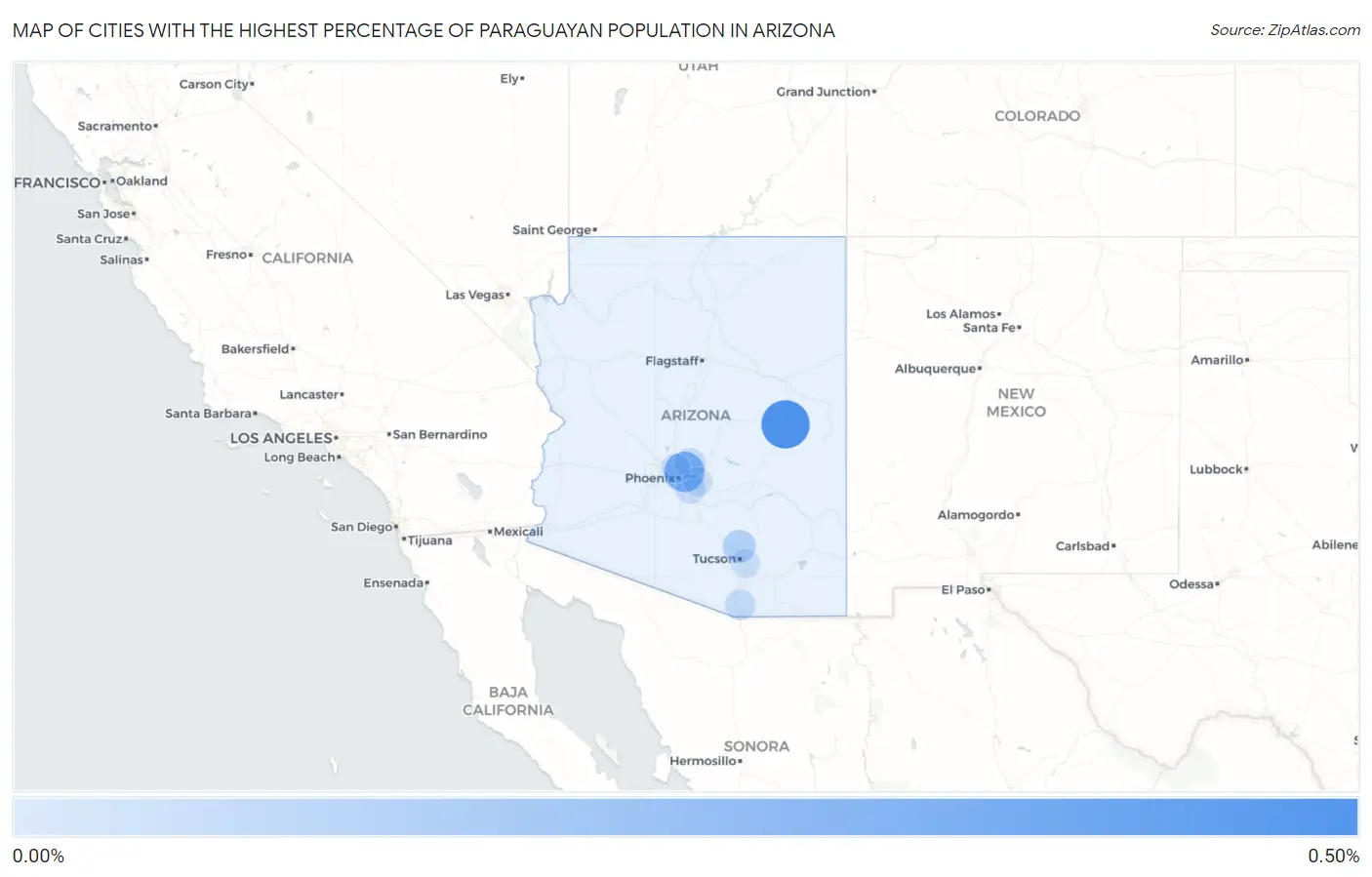 Cities with the Highest Percentage of Paraguayan Population in Arizona Map