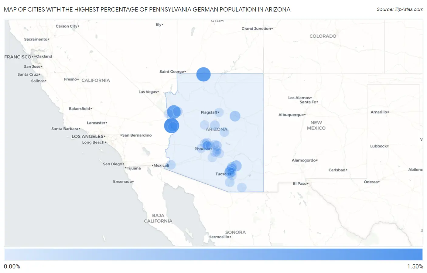 Cities with the Highest Percentage of Pennsylvania German Population in Arizona Map