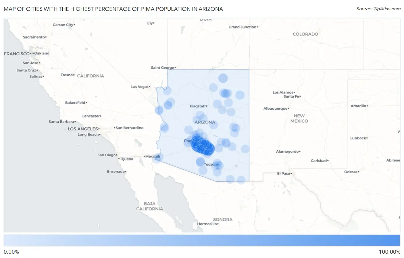 Cities with the Highest Percentage of Pima Population in Arizona Map