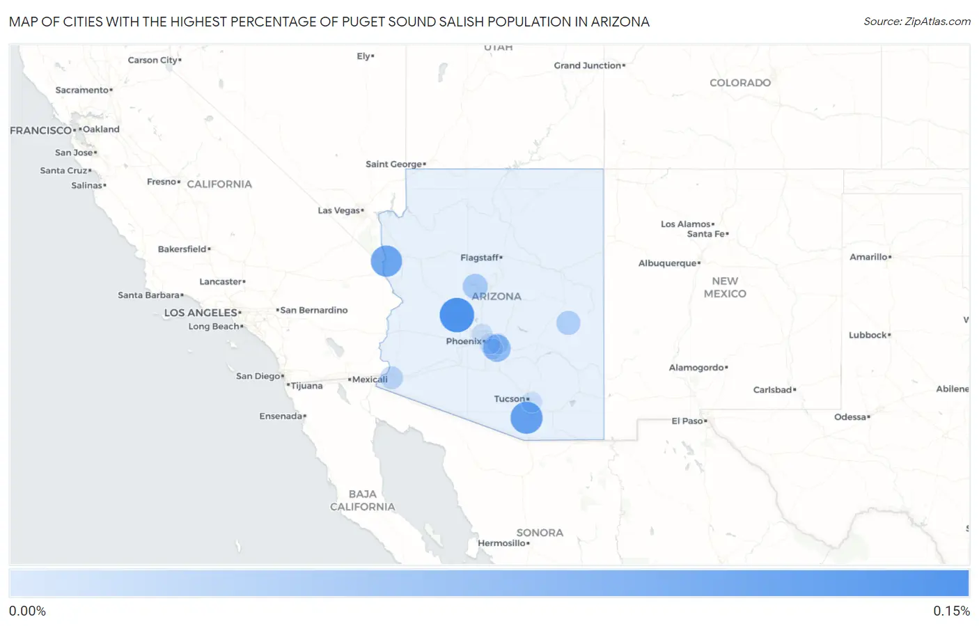 Cities with the Highest Percentage of Puget Sound Salish Population in Arizona Map