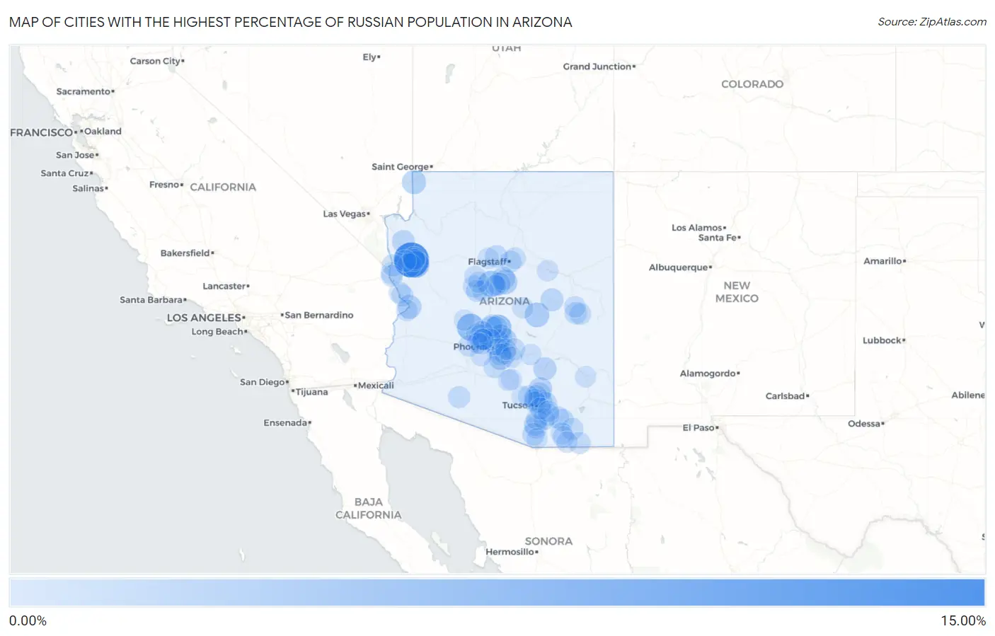 Cities with the Highest Percentage of Russian Population in Arizona Map