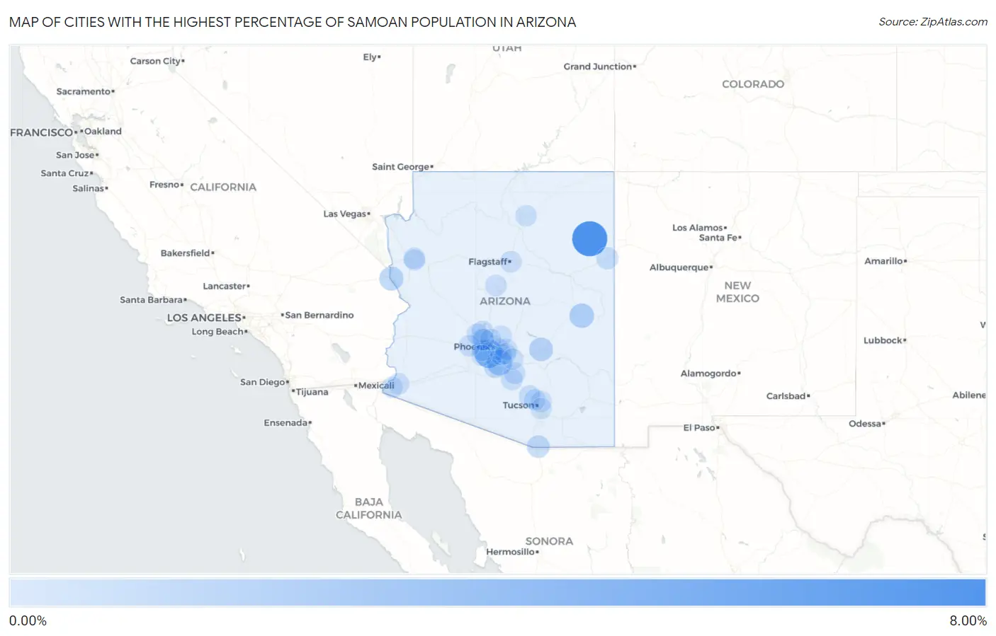 Cities with the Highest Percentage of Samoan Population in Arizona Map
