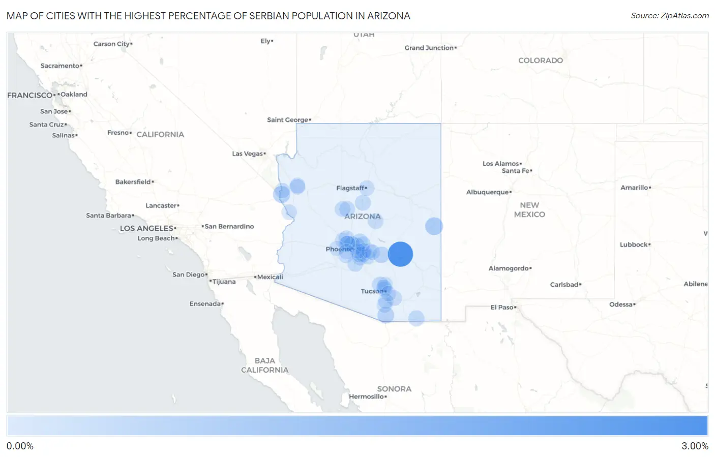 Cities with the Highest Percentage of Serbian Population in Arizona Map