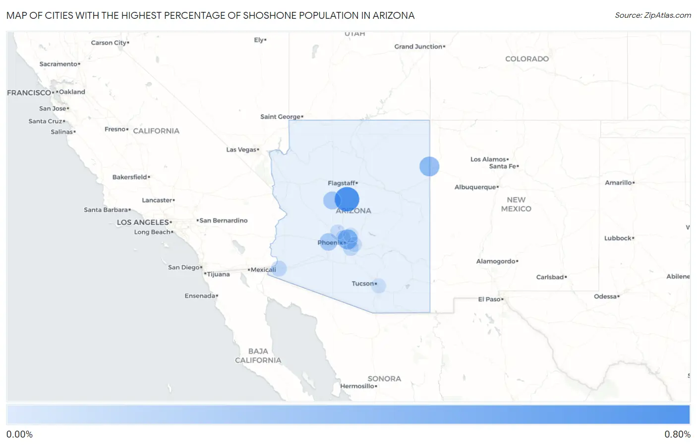 Cities with the Highest Percentage of Shoshone Population in Arizona Map