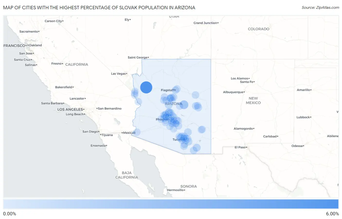 Cities with the Highest Percentage of Slovak Population in Arizona Map