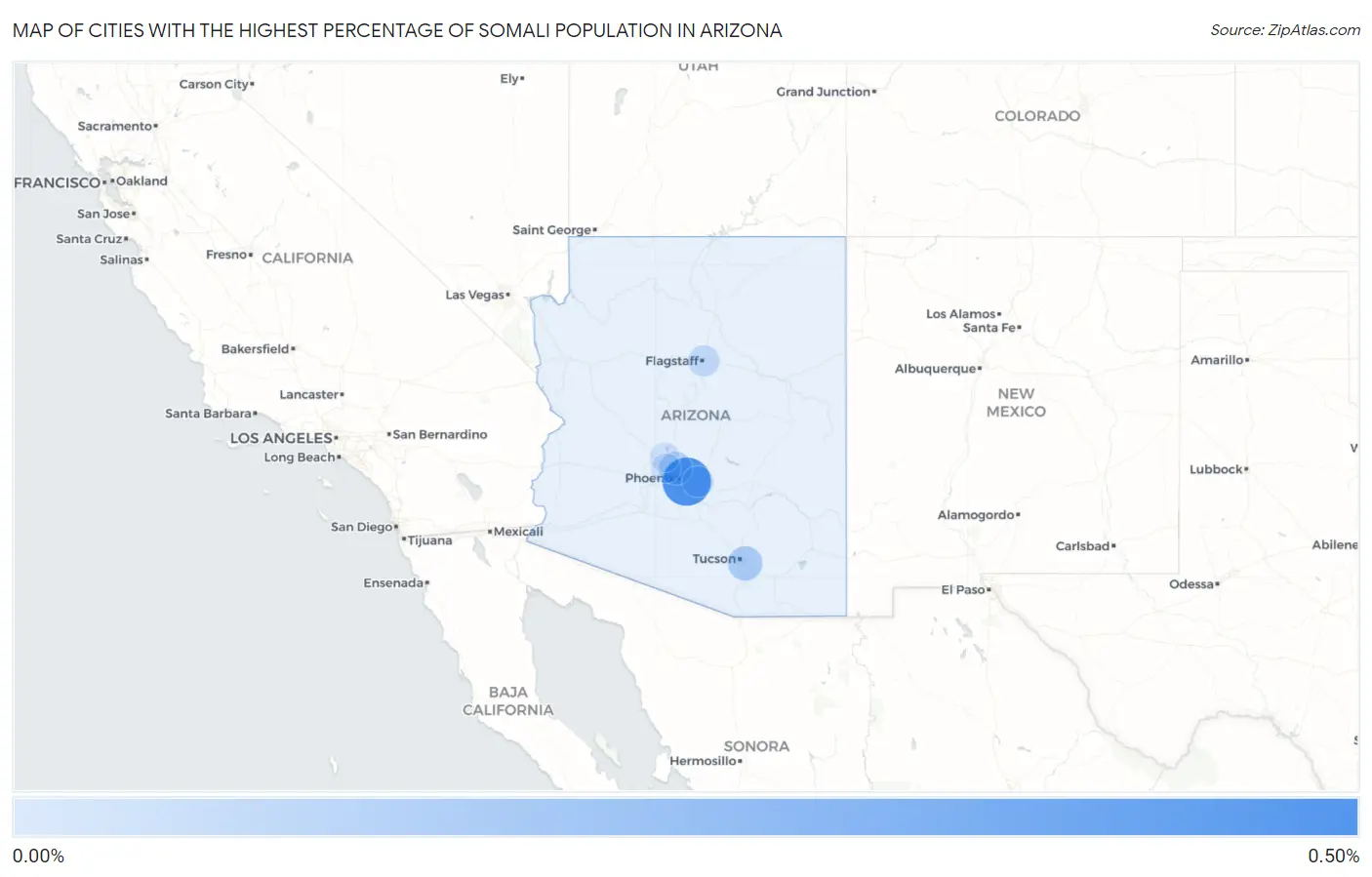 Cities with the Highest Percentage of Somali Population in Arizona Map