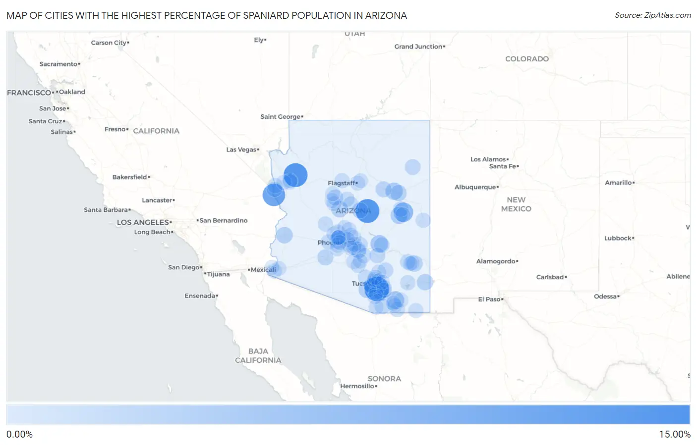 Cities with the Highest Percentage of Spaniard Population in Arizona Map