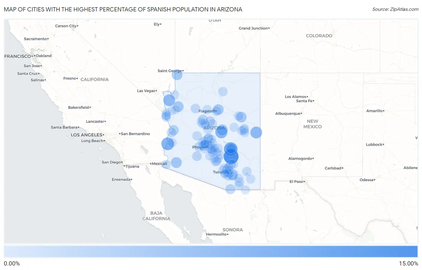Cities with the Highest Percentage of Spanish Population in Arizona Map