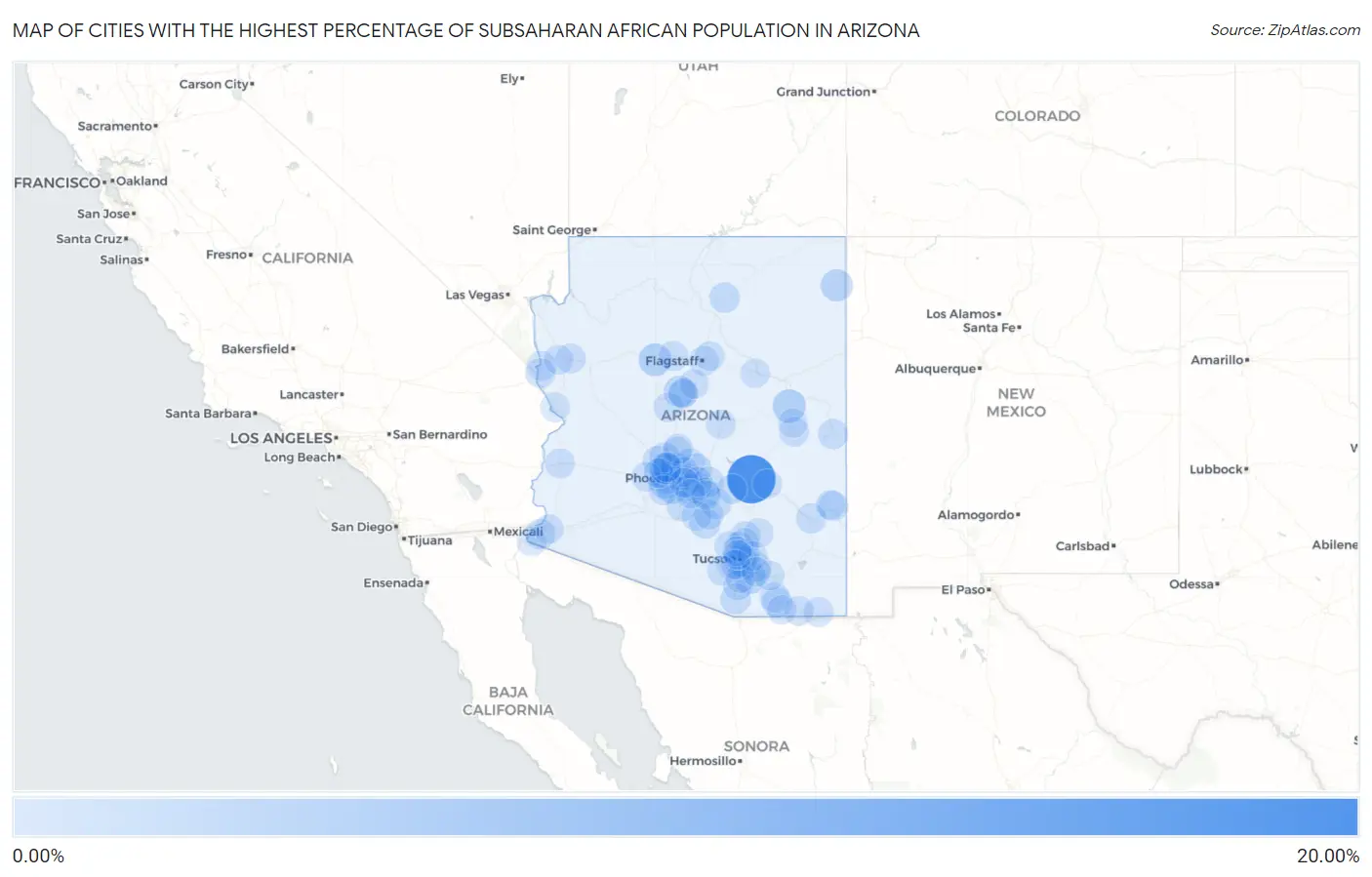 Cities with the Highest Percentage of Subsaharan African Population in Arizona Map