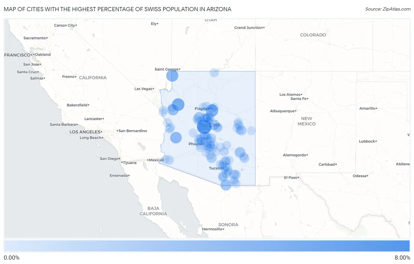 Cities with the Highest Percentage of Swiss Population in Arizona Map