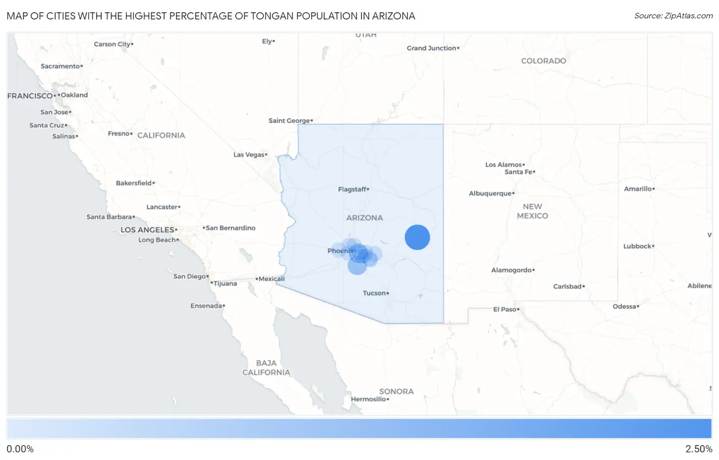 Cities with the Highest Percentage of Tongan Population in Arizona Map