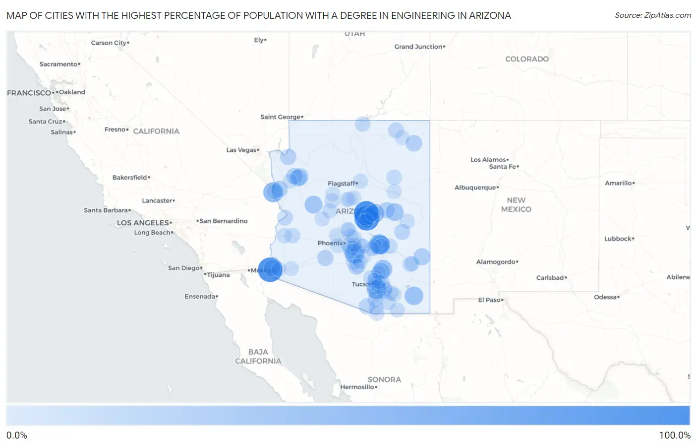 Cities with the Highest Percentage of Population with a Degree in Engineering in Arizona Map