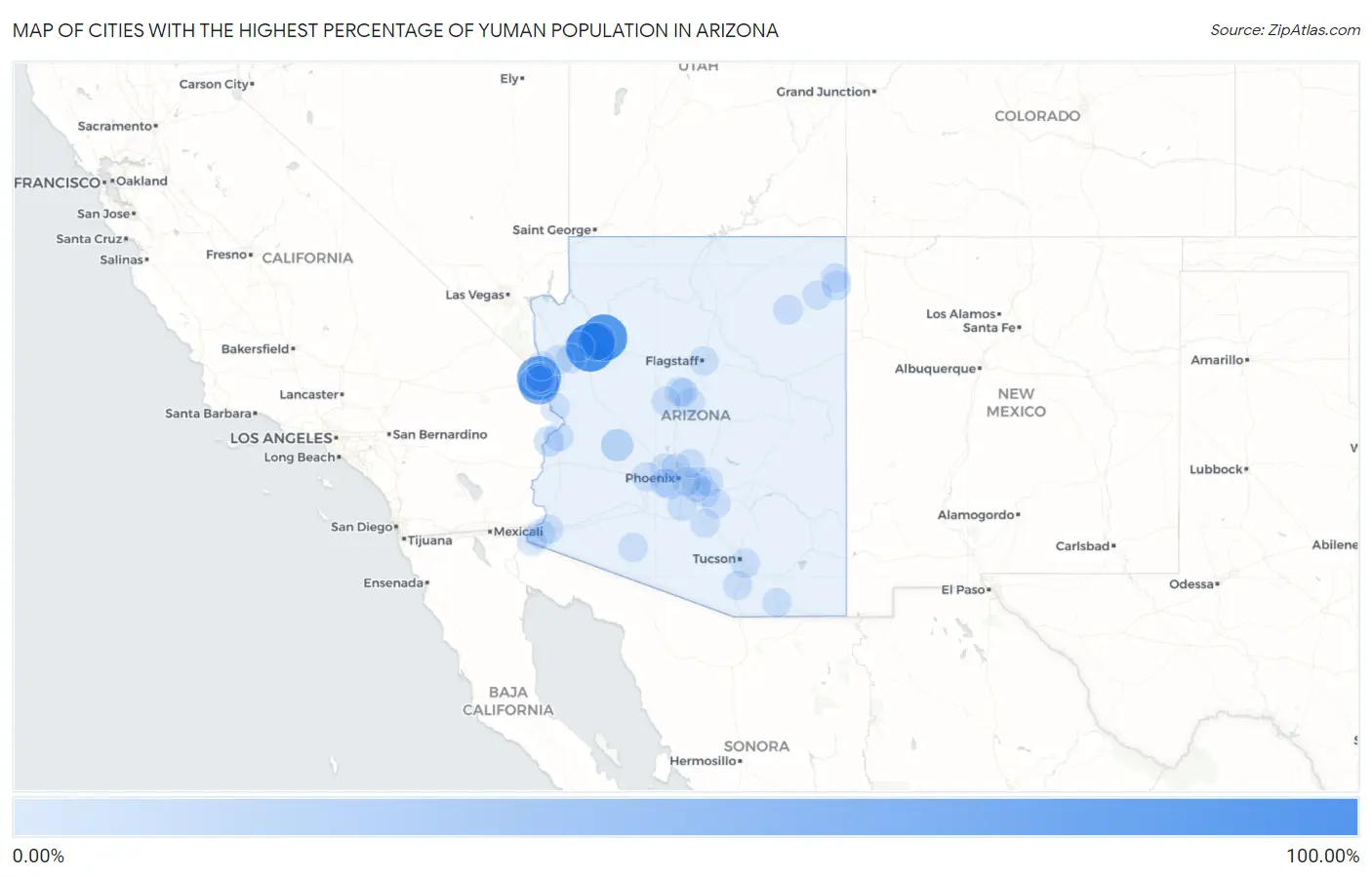 Cities with the Highest Percentage of Yuman Population in Arizona Map