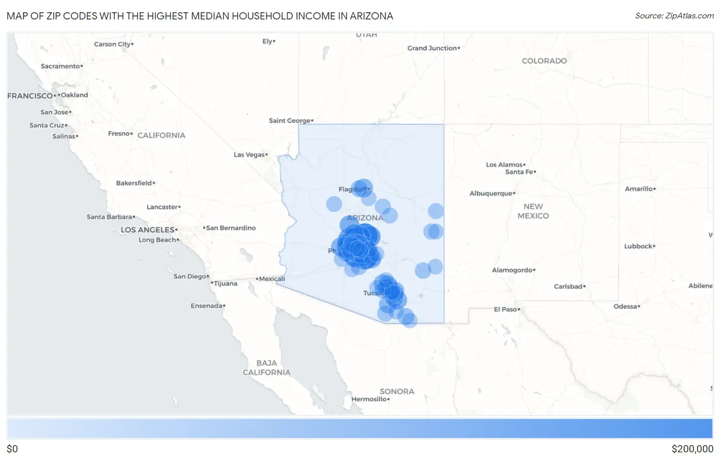 Zip Codes with the Highest Median Household Income in Arizona Map