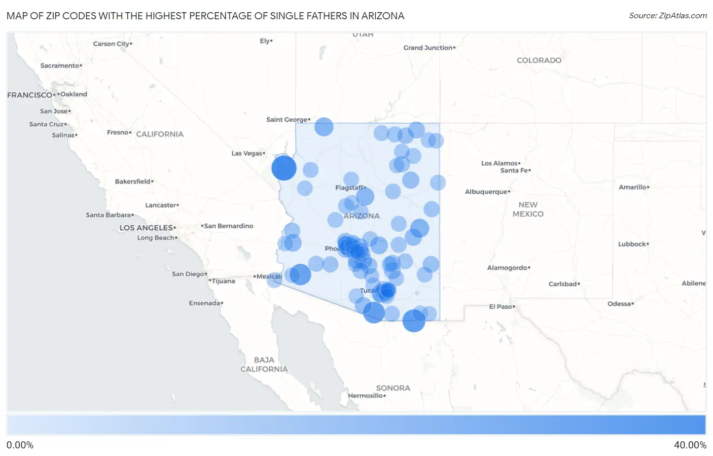 Zip Codes with the Highest Percentage of Single Fathers in Arizona Map