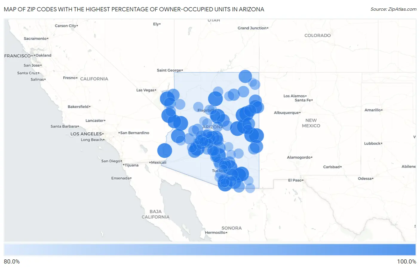 Zip Codes with the Highest Percentage of Owner-Occupied Units in Arizona Map