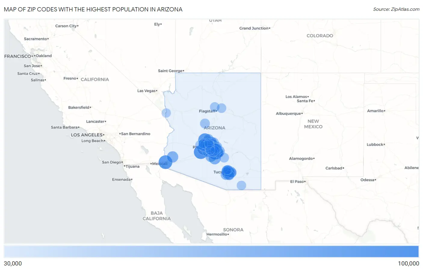 Zip Codes with the Highest Population in Arizona Map