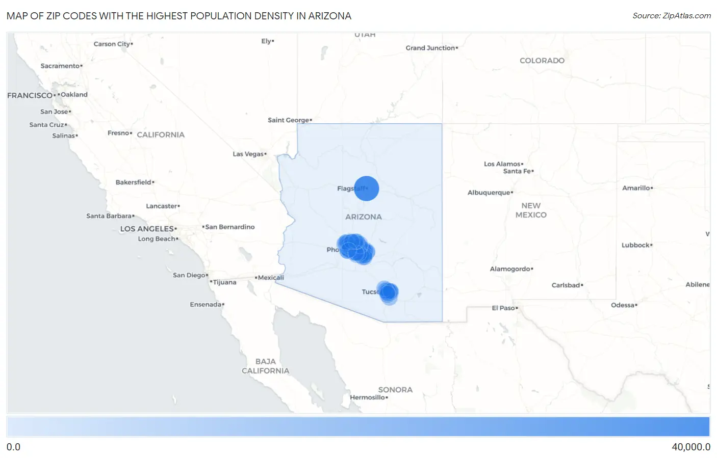 Zip Codes with the Highest Population Density in Arizona Map