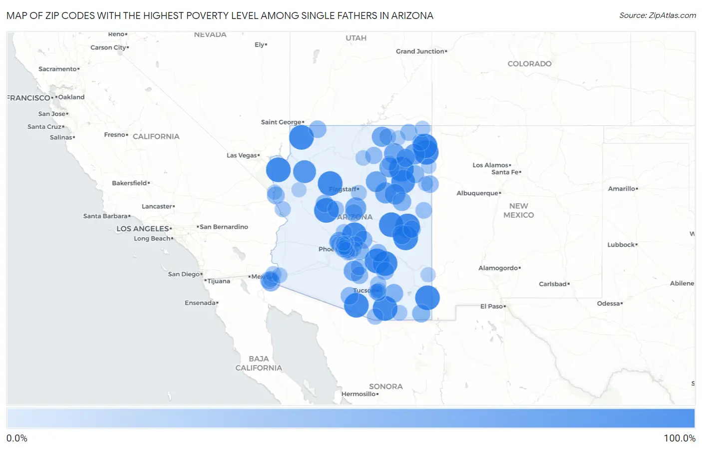 Zip Codes with the Highest Poverty Level Among Single Fathers in Arizona Map