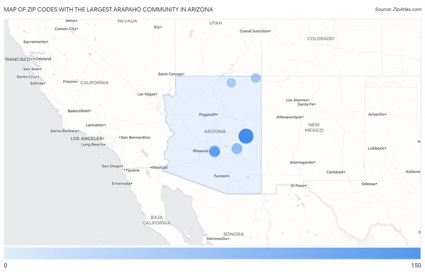 Zip Codes with the Largest Arapaho Community in Arizona Map