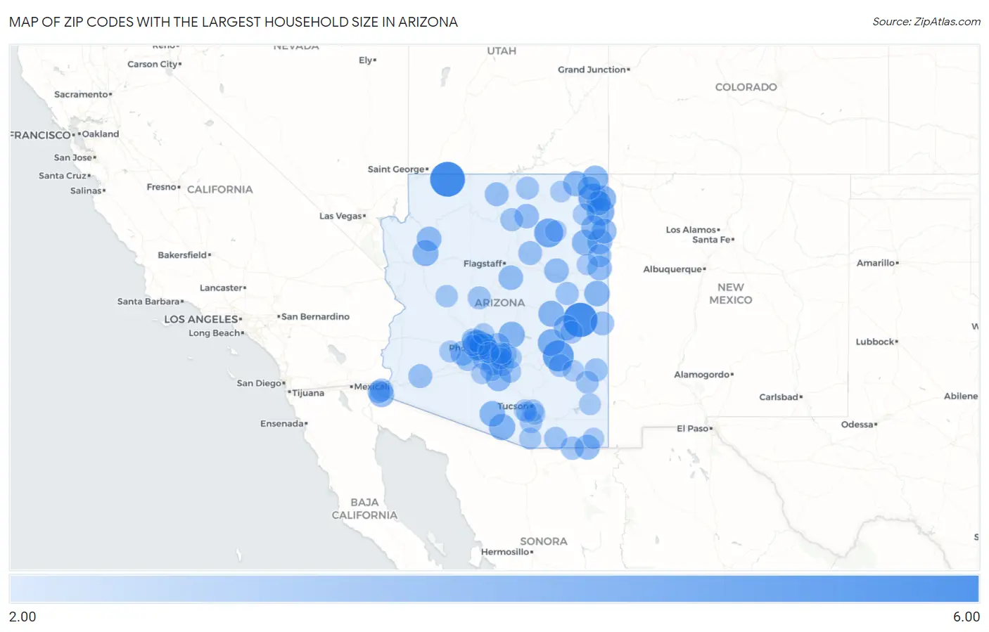 Zip Codes with the Largest Household Size in Arizona Map